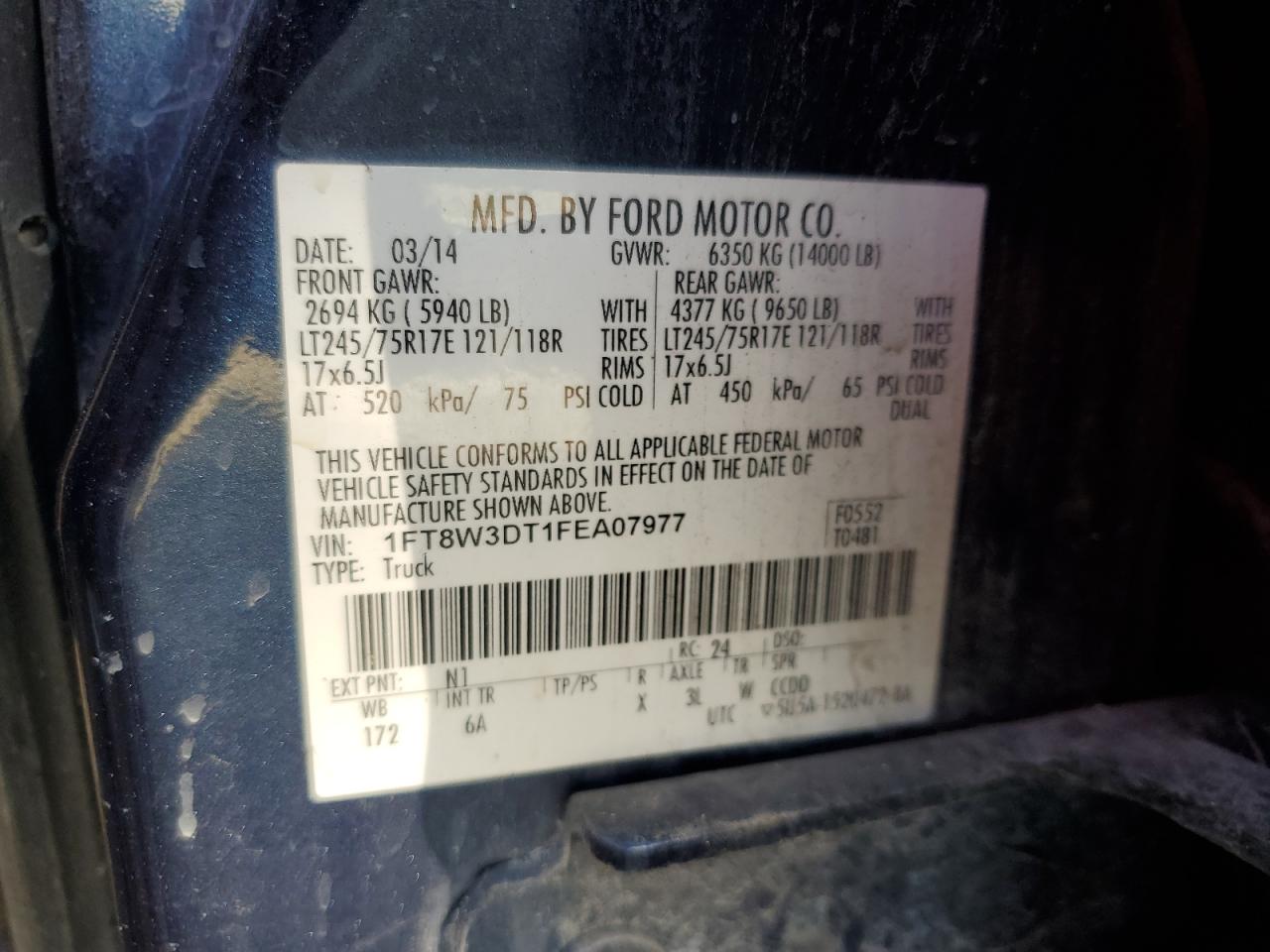 2015 Ford F350 Super Duty VIN: 1FT8W3DT1FEA07977 Lot: 80613805