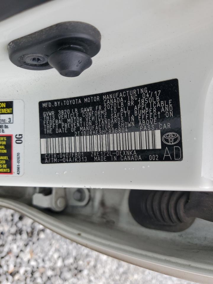 2017 Toyota Corolla L VIN: 2T1BURHE9HC896804 Lot: 85184295