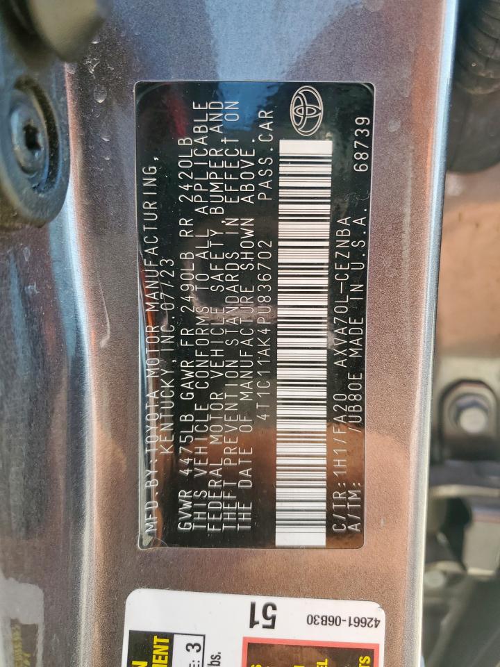 2023 Toyota Camry Le VIN: 4T1C11AK4PU836702 Lot: 86127965