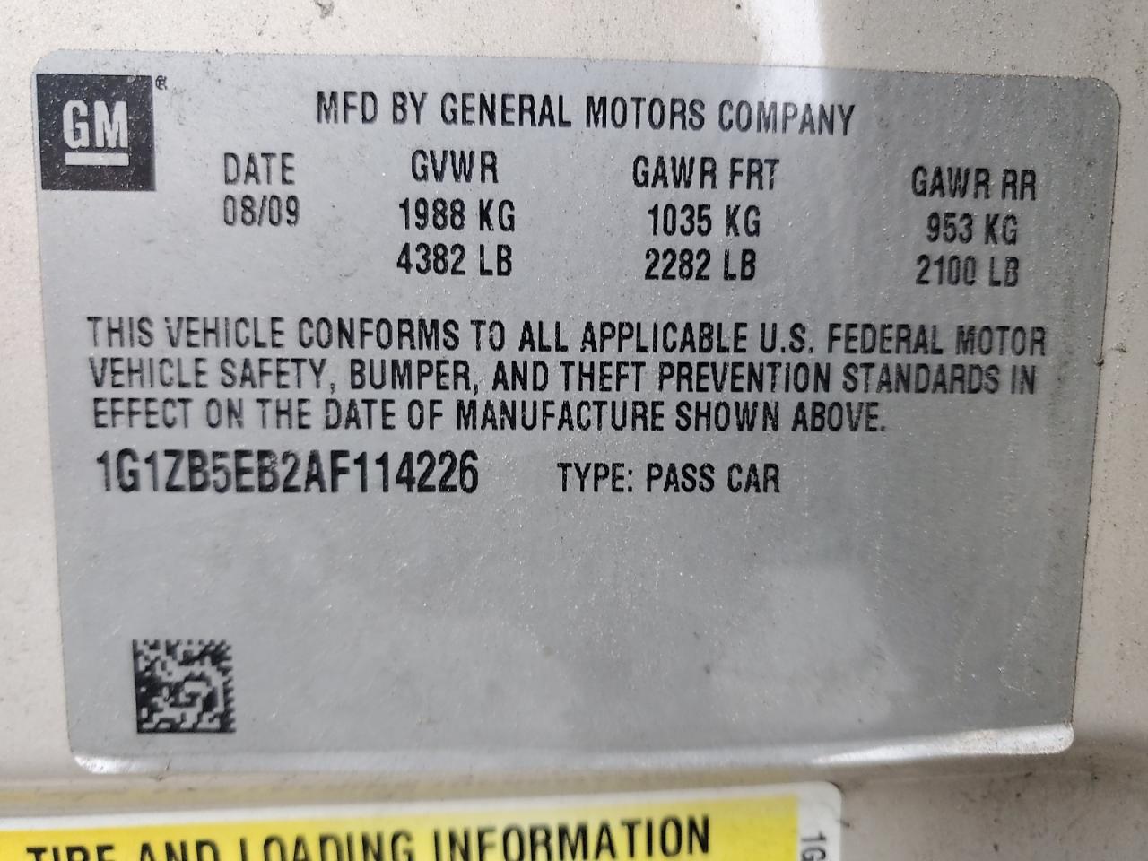 2010 Chevrolet Malibu Ls VIN: 1G1ZB5EB2AF114226 Lot: 84880955