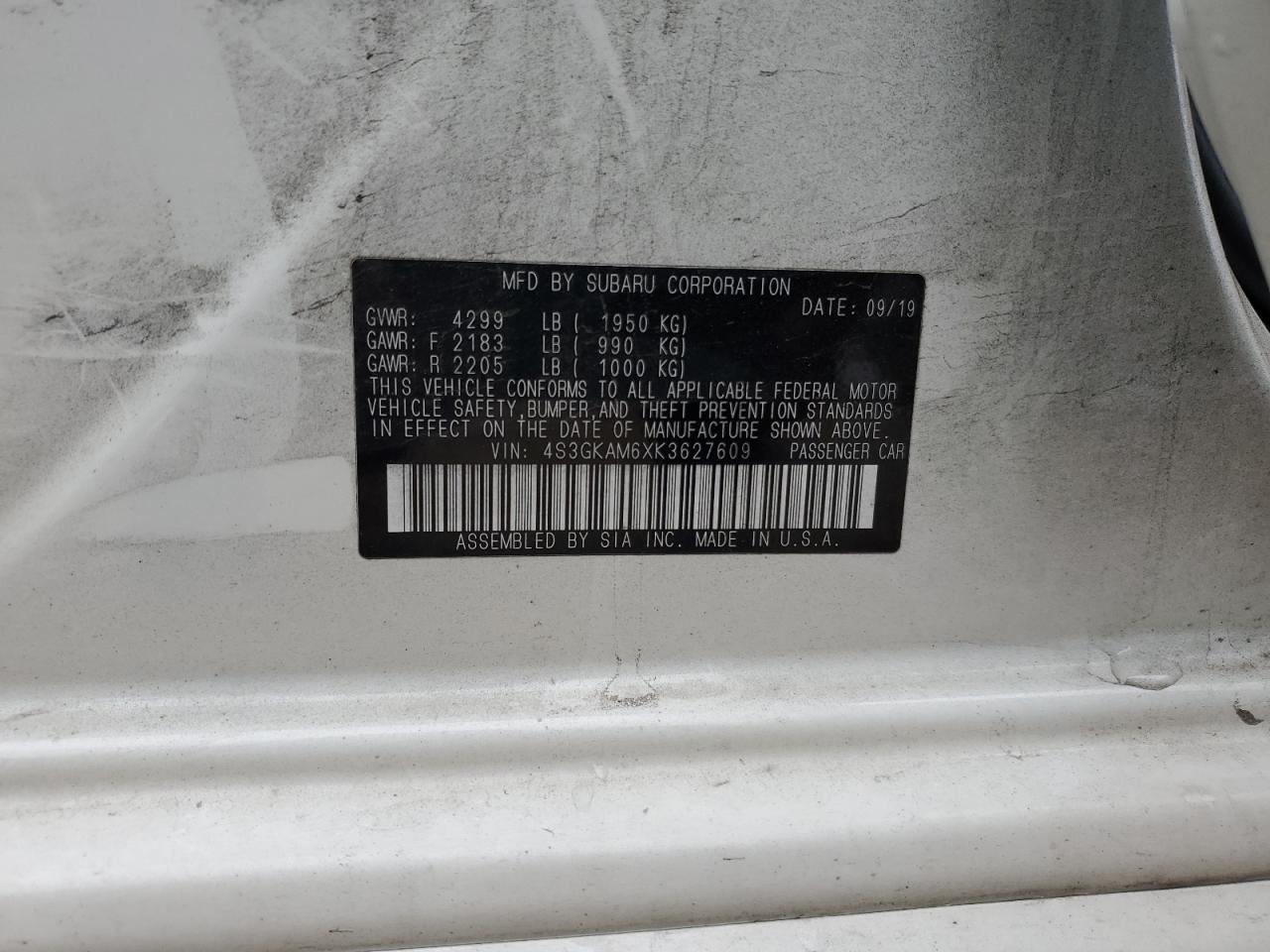 2019 Subaru Impreza Sport VIN: 4S3GKAM6XK3627609 Lot: 82362245