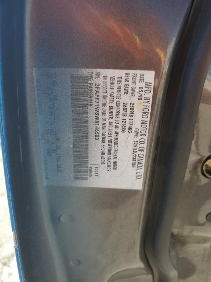 1998 Ford Crown Victoria Police Interceptor VIN: 2FAFP71W8WX146583 Lot: 85509355