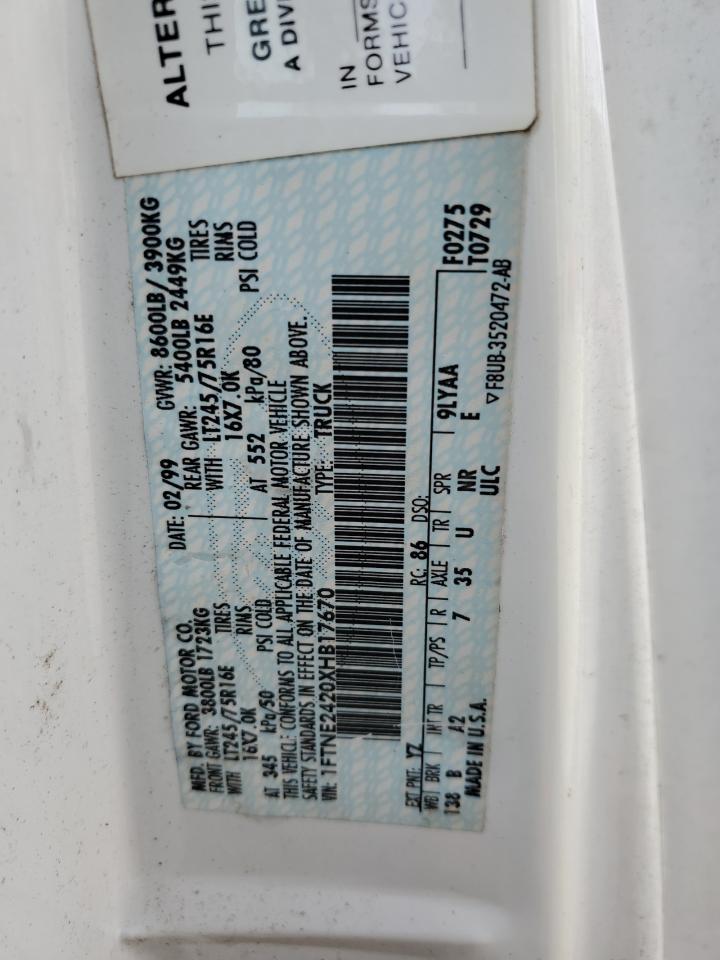 1999 Ford Econoline E250 Van VIN: 1FTNE2420XHB17670 Lot: 85321525