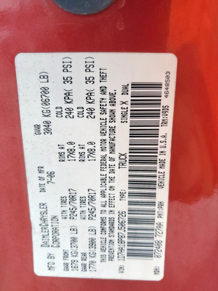 2007 Dodge Ram 1500 St VIN: 1D7HA18P87J506726 Lot: 84790045