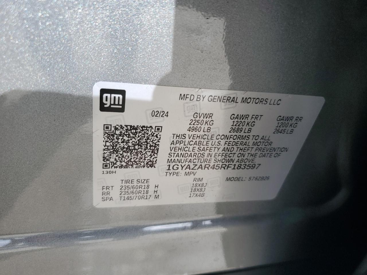 2024 Cadillac Xt4 Luxury VIN: 1GYAZAR45RF183597 Lot: 84926185