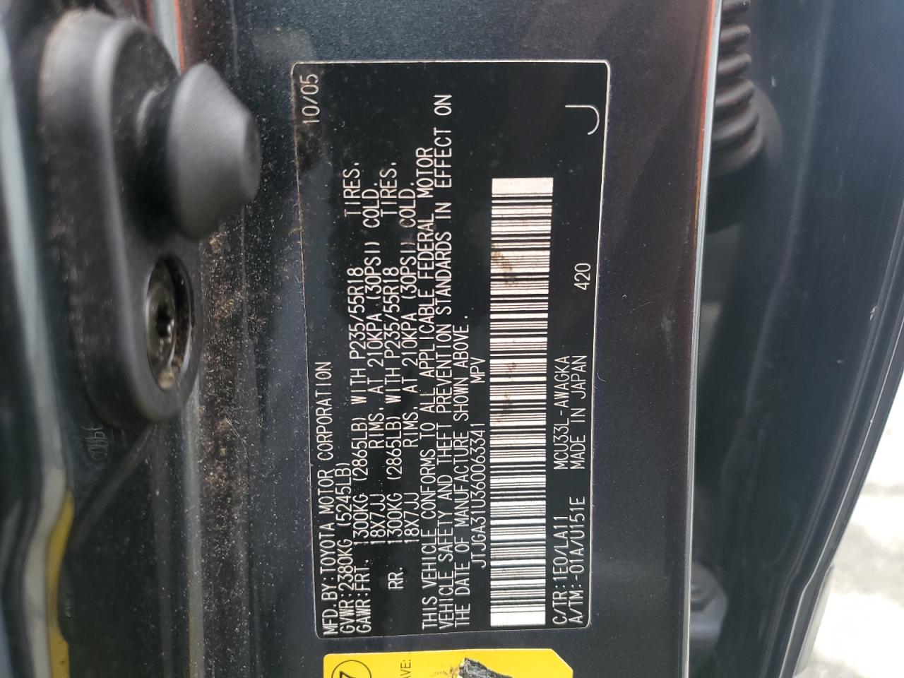 2006 Lexus Rx 330 VIN: JTJGA31U360063341 Lot: 82449085