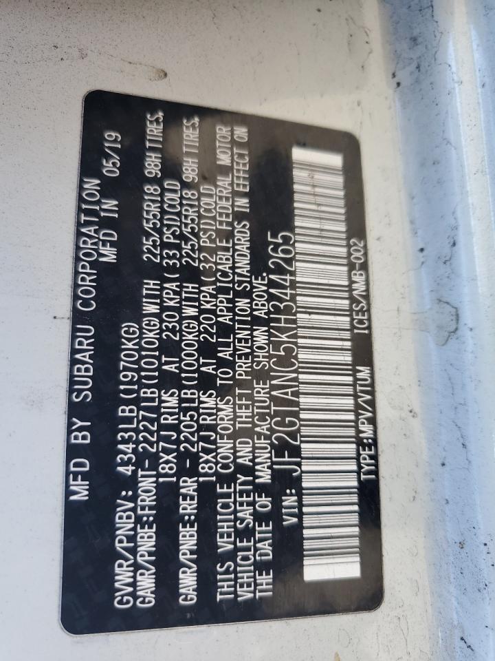 2019 Subaru Crosstrek Limited VIN: JF2GTANC5KH344265 Lot: 85144095