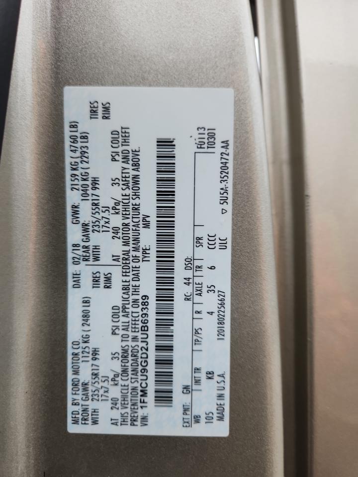 2018 Ford Escape Se VIN: 1FMCU9GD2JUB69389 Lot: 82664825