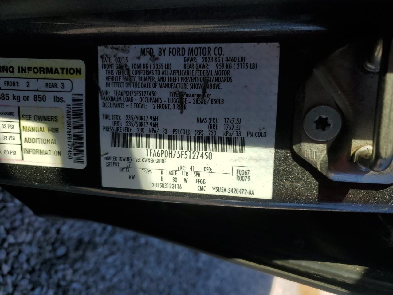 2015 Ford Fusion Se VIN: 1FA6P0H75F5127450 Lot: 86844935