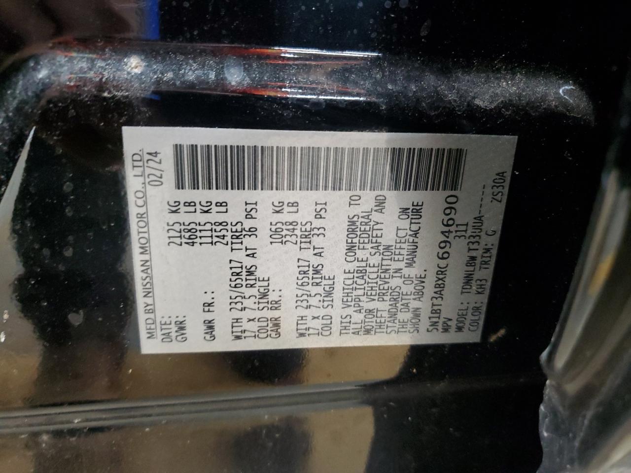 2024 Nissan Rogue S VIN: 5N1BT3ABXRC694690 Lot: 90649605