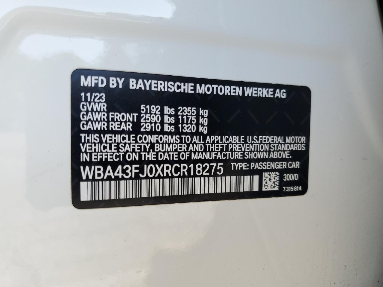 2024 BMW 530 I VIN: WBA43FJ0XRCR18275 Lot: 81914735