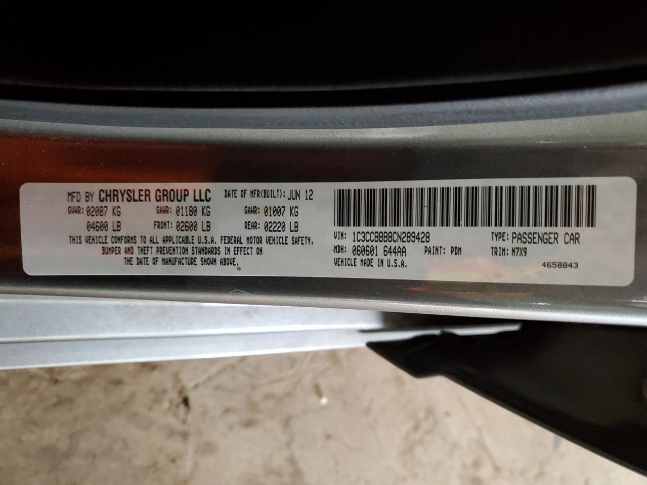 2012 Chrysler 200 Touring VIN: 1C3CCBBB8CN289428 Lot: 82327005