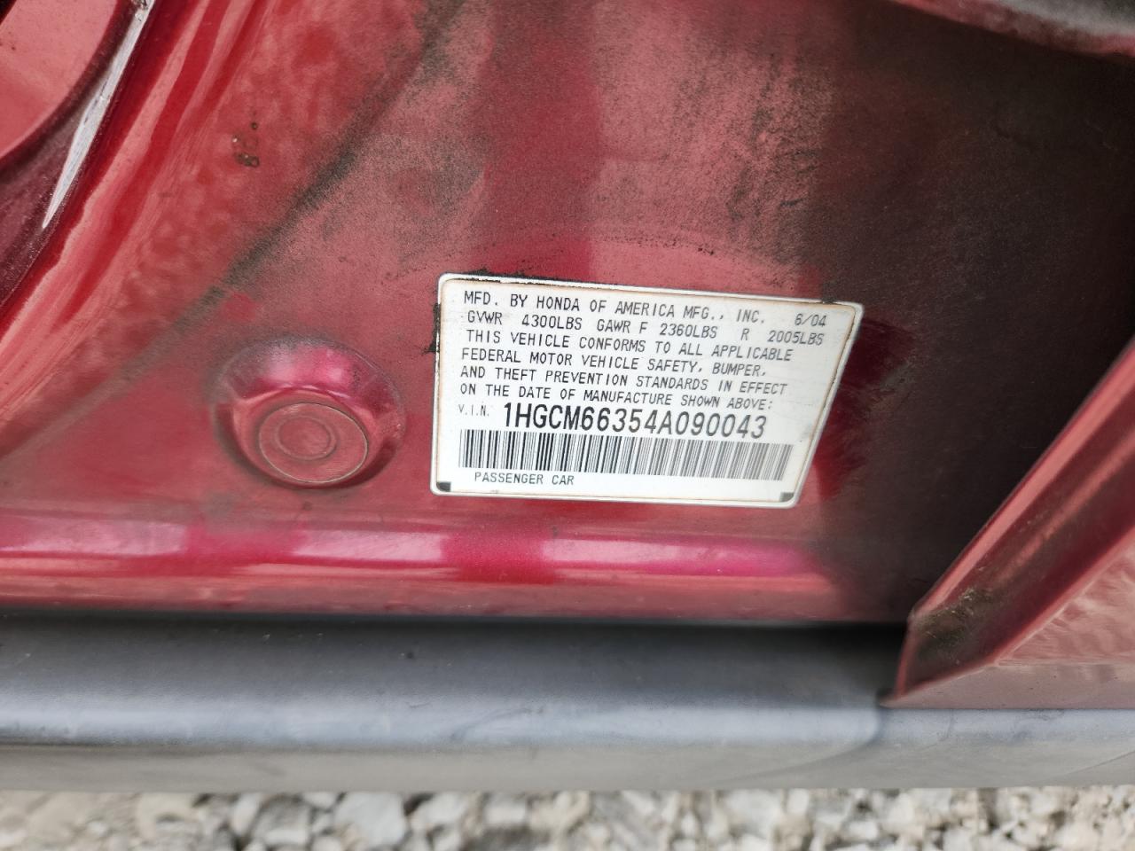 2004 Honda Accord Lx VIN: 1HGCM66354A090043 Lot: 82682895