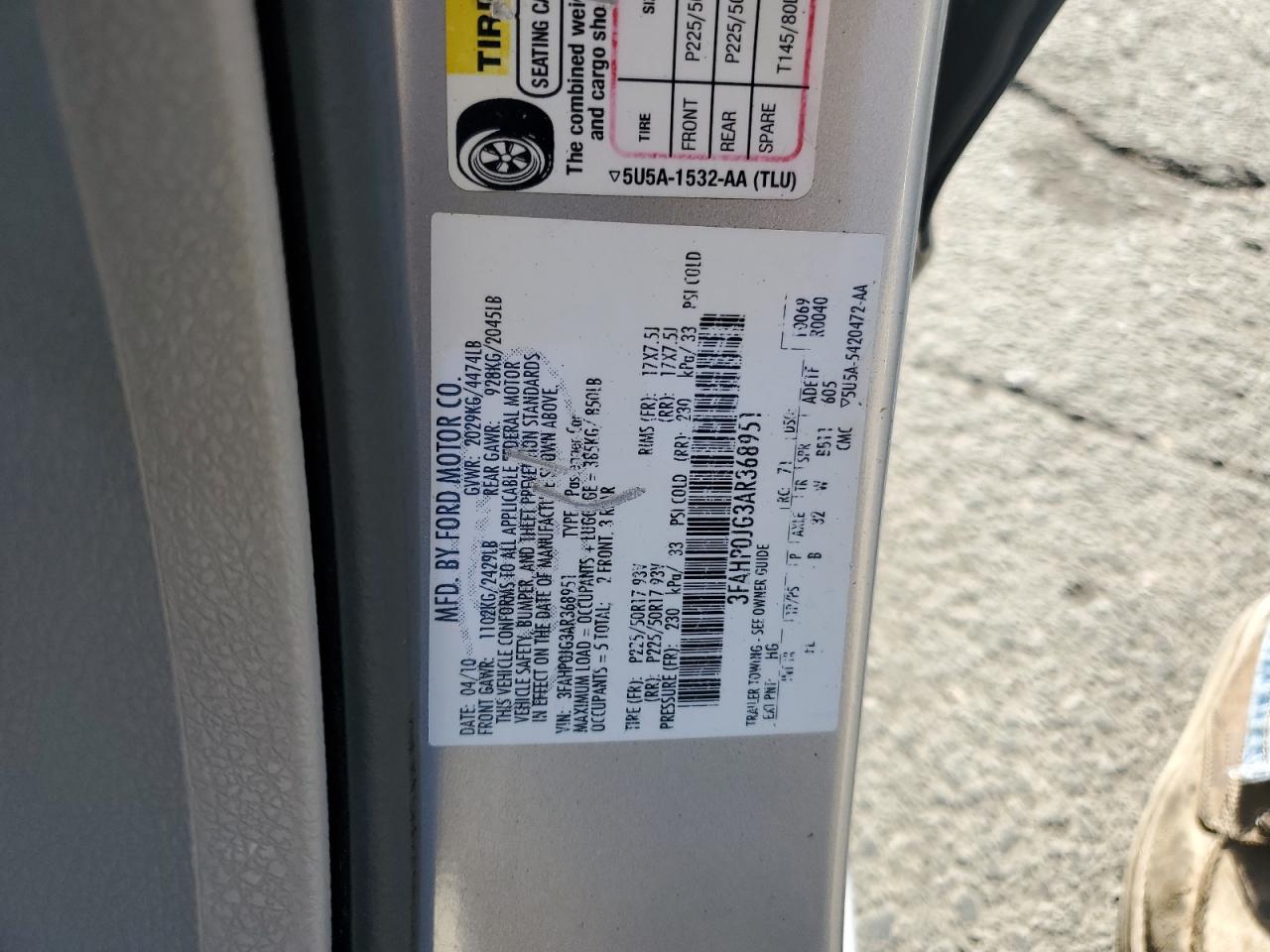 2010 Ford Fusion Sel VIN: 3FAHP0JG3AR368951 Lot: 82296675