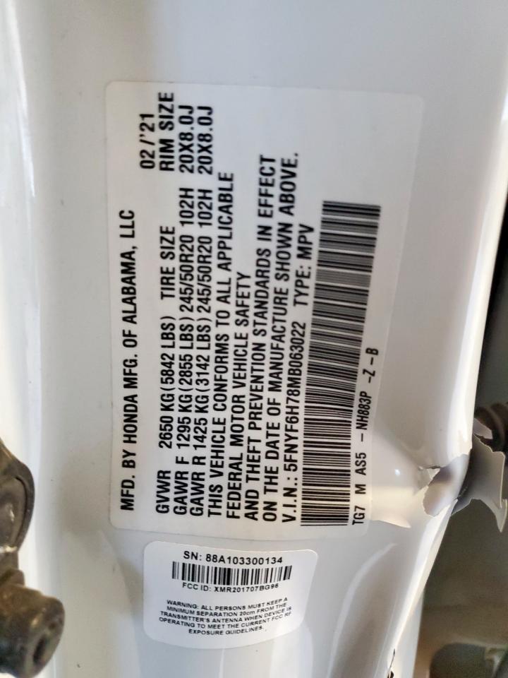 2021 Honda Pilot Black VIN: 5FNYF6H78MB063022 Lot: 85363525