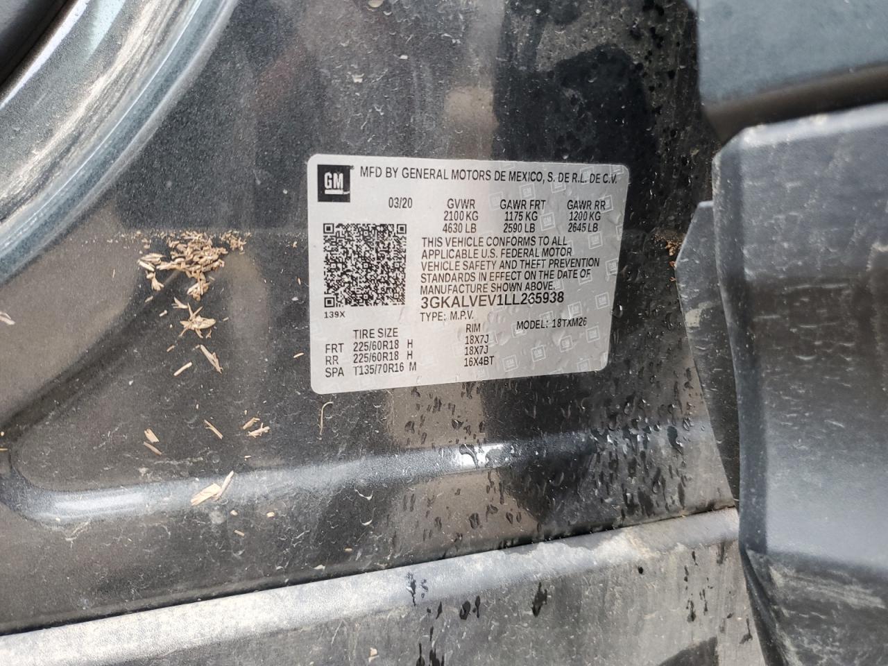 2020 GMC Terrain Slt VIN: 3GKALVEV1LL265938 Lot: 84916655
