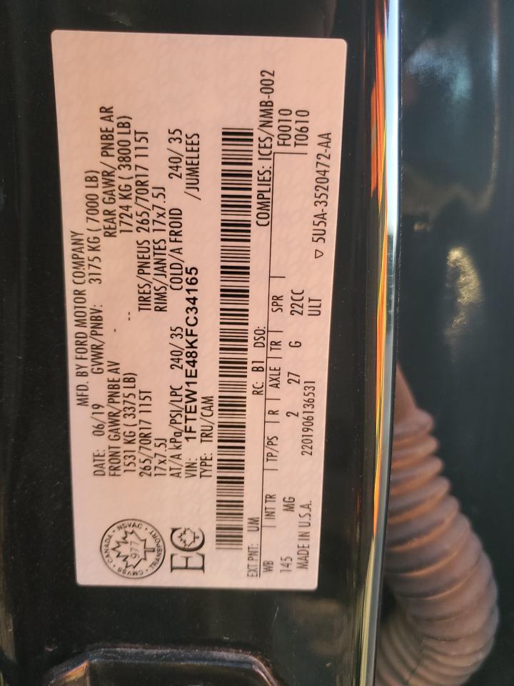 2019 Ford F150 Supercrew VIN: 1FTEW1E48KFC34165 Lot: 86432585