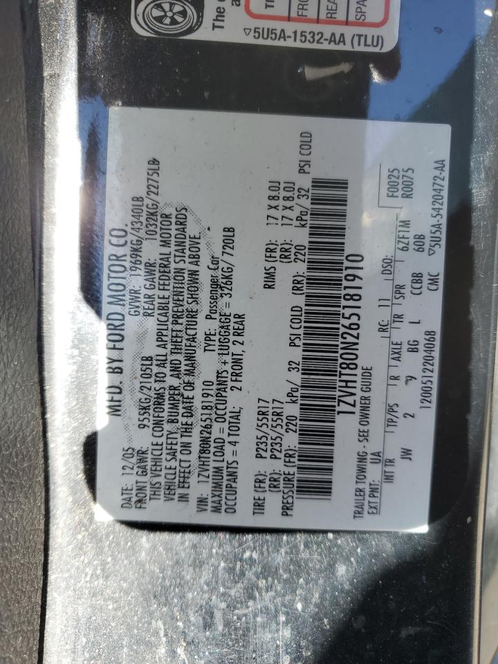 2006 Ford Mustang VIN: 1ZVHT80N265181910 Lot: 86804555