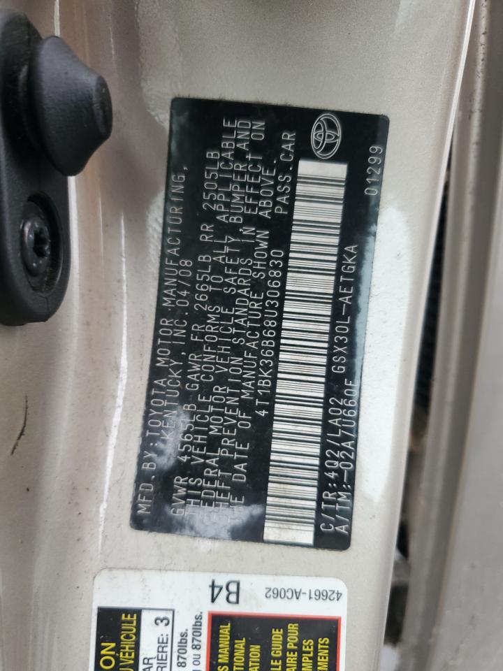 2008 Toyota Avalon Xl VIN: 4T1BK36B68U306830 Lot: 90855725