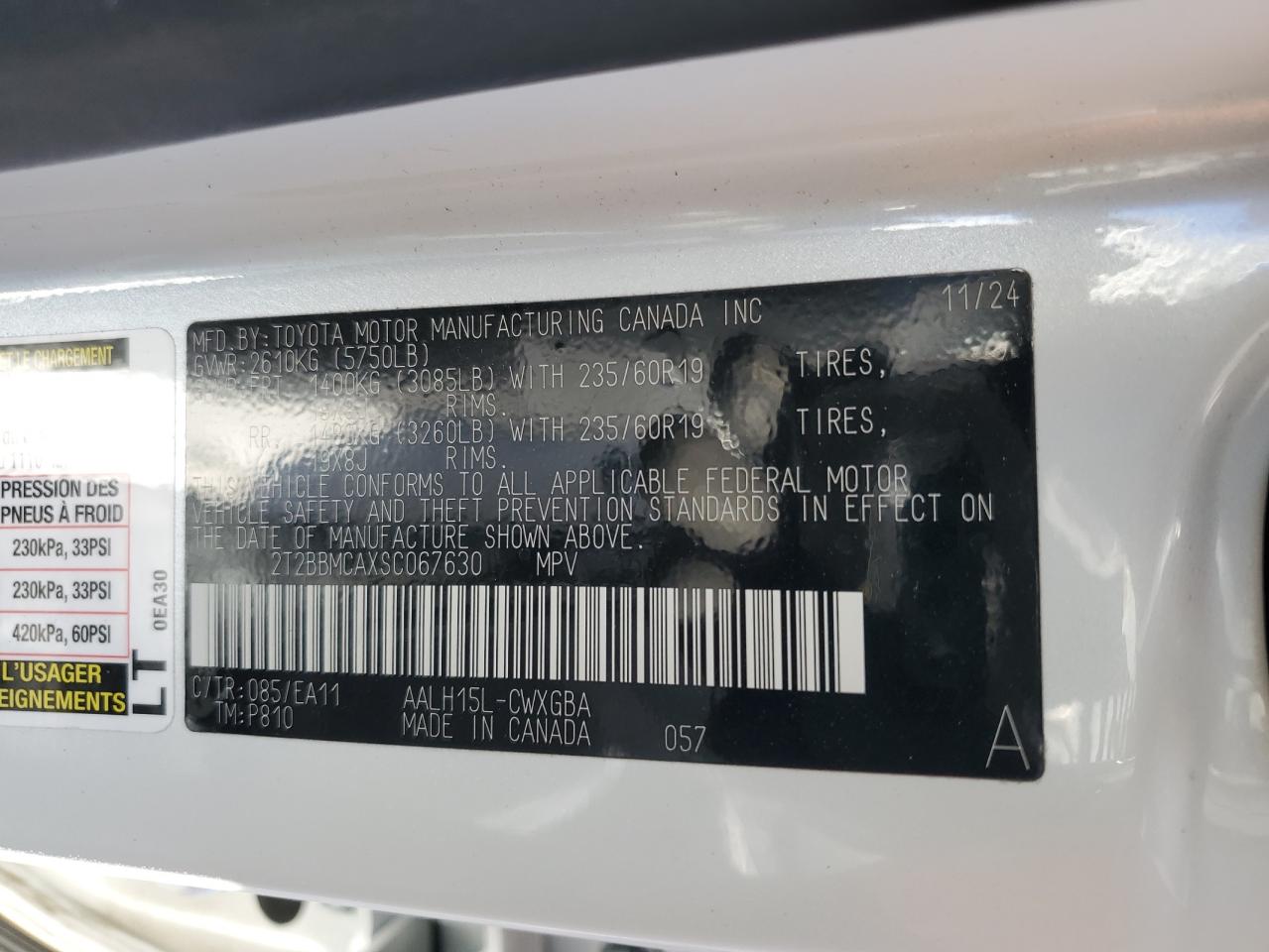 2025 Lexus Rx 350H Base VIN: 2T2BBMCAXSC067630 Lot: 87116095