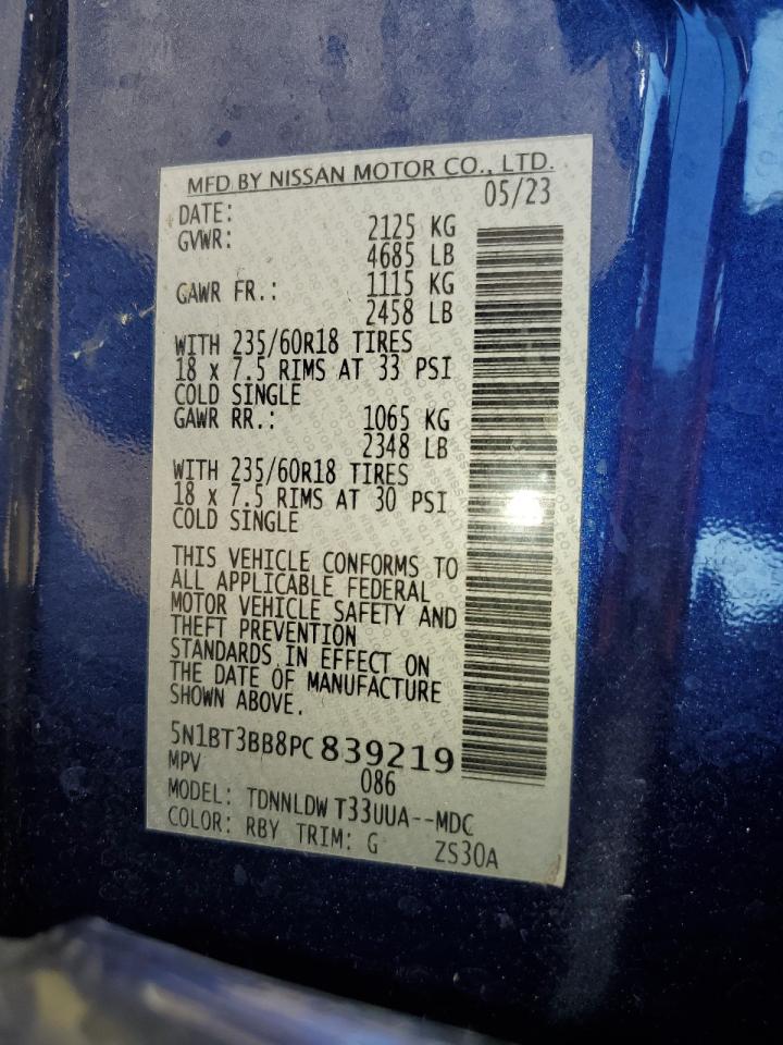 2023 Nissan Rogue Sv VIN: 5N1BT3BB8PC839219 Lot: 85256405