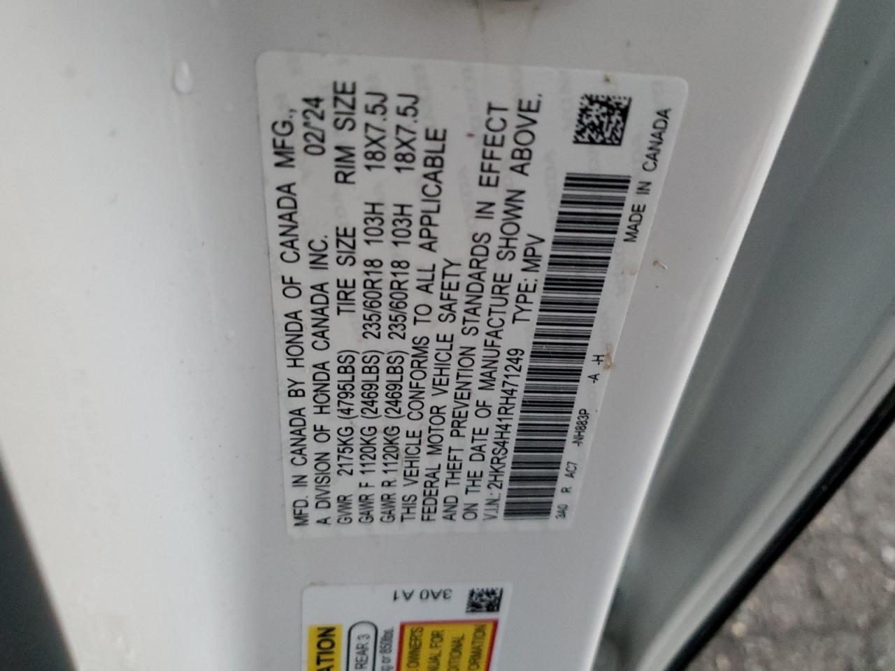 2024 Honda Cr-V Ex VIN: 2HKRS4H41RH471249 Lot: 87397225