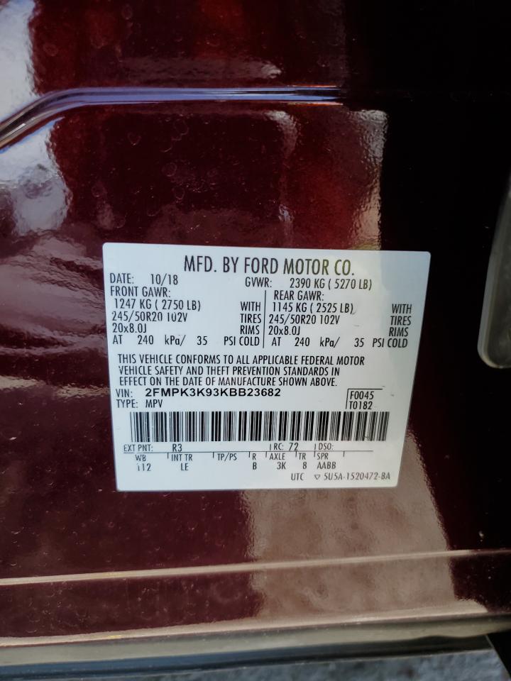 2019 Ford Edge Titanium VIN: 2FMPK3K93KBB23682 Lot: 86316165