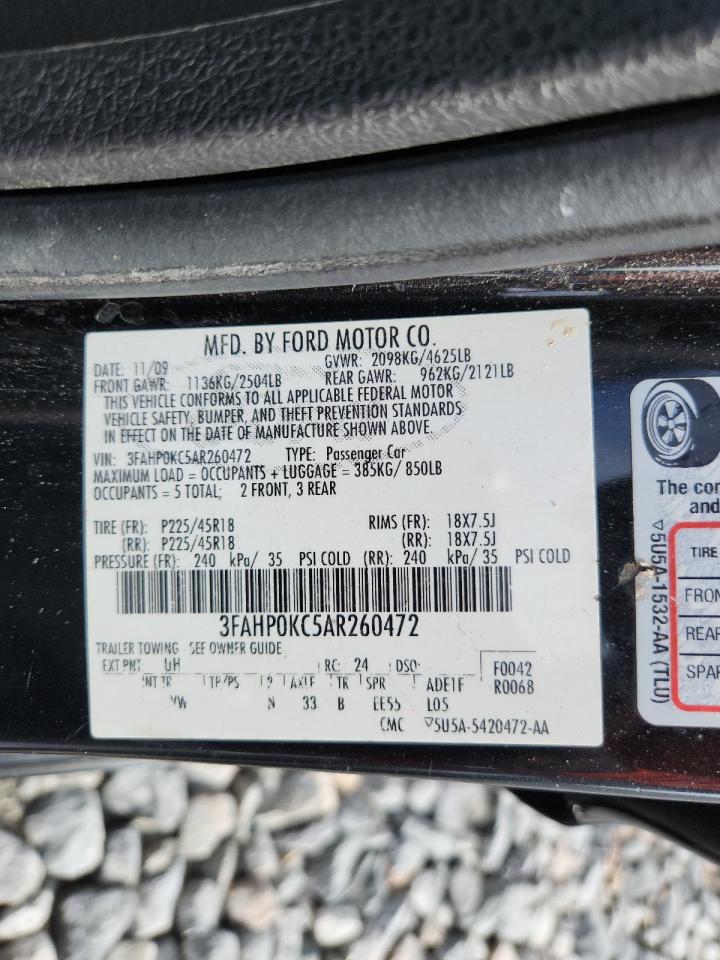 2010 Ford Fusion Sport VIN: 3FAHP0KC5AR260472 Lot: 84906195