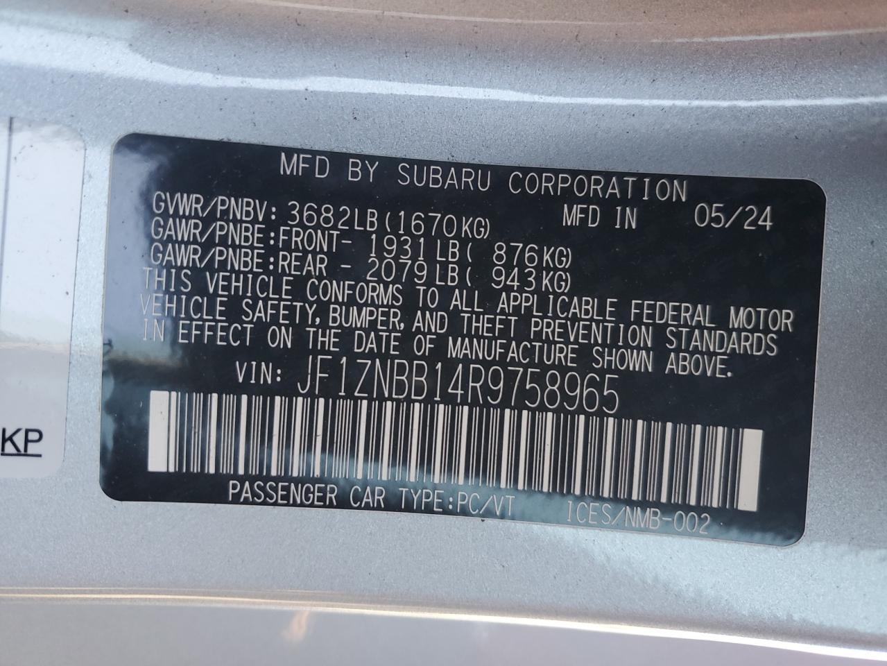 2024 Toyota Gr 86 VIN: JF1ZNBB14R9758965 Lot: 87420915