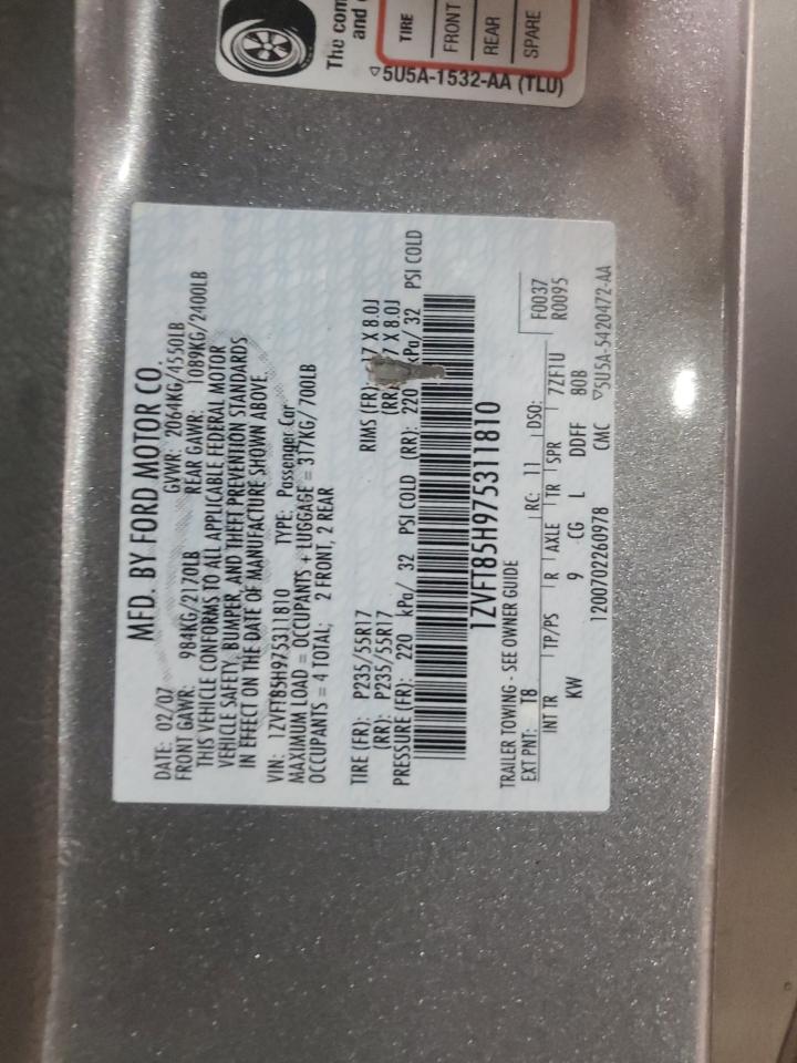 2007 Ford Mustang Gt VIN: 1ZVFT85H975311810 Lot: 85169615