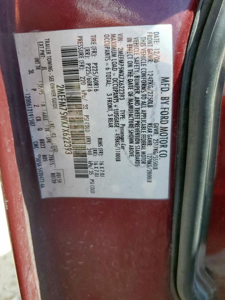 2007 Mercury Grand Marquis Ls VIN: 2MEFM75WX7X622393 Lot: 85684305