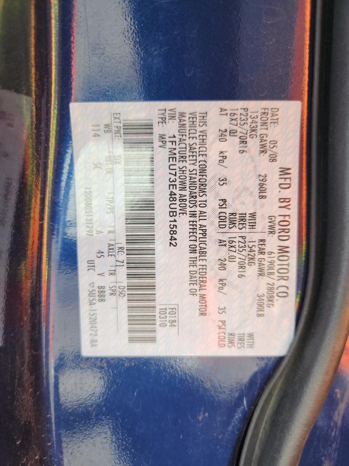 2008 Ford Explorer Xlt VIN: 1FMEU73E48UB15842 Lot: 87219255