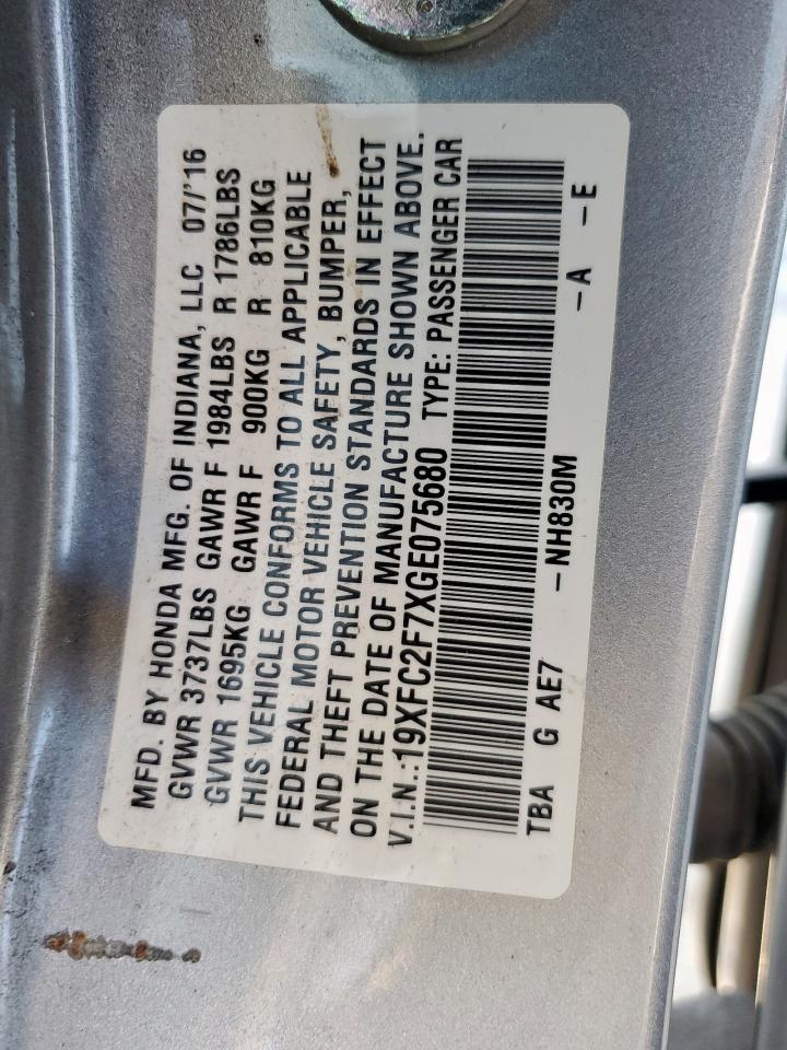2016 Honda Civic Ex VIN: 19XFC2F7XGE075680 Lot: 84934965