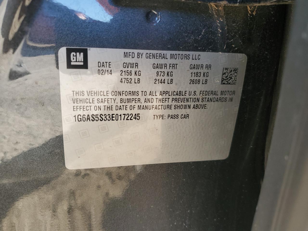 2014 Cadillac Cts Performance Collection VIN: 1G6AS5S33E0172245 Lot: 86521195