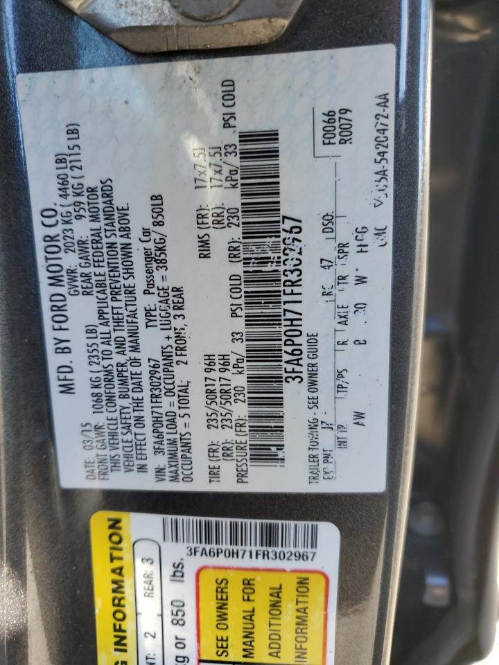 2015 Ford Fusion Se VIN: 3FA6P0H71FR302967 Lot: 82453585