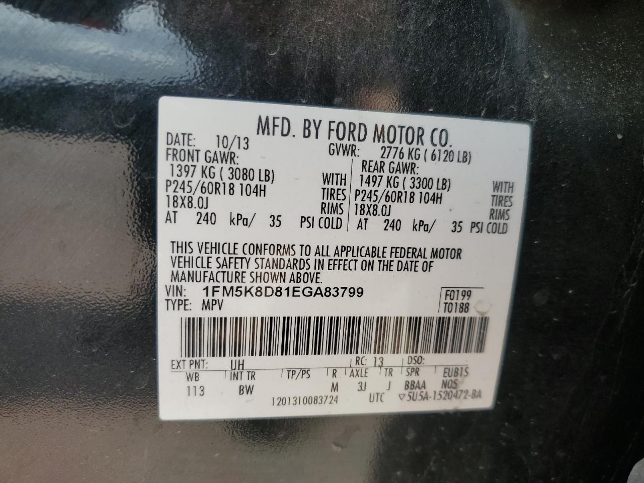 2014 Ford Explorer Xlt VIN: 1FM5K8D81EGA83799 Lot: 84991885