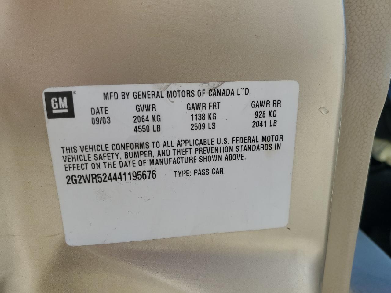 2004 Pontiac Grand Prix Gtp VIN: 2G2WR524441195676 Lot: 86874845