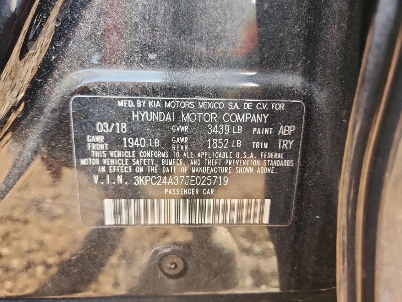 2018 Hyundai Accent Se VIN: 3KPC24A37JE025719 Lot: 82242255