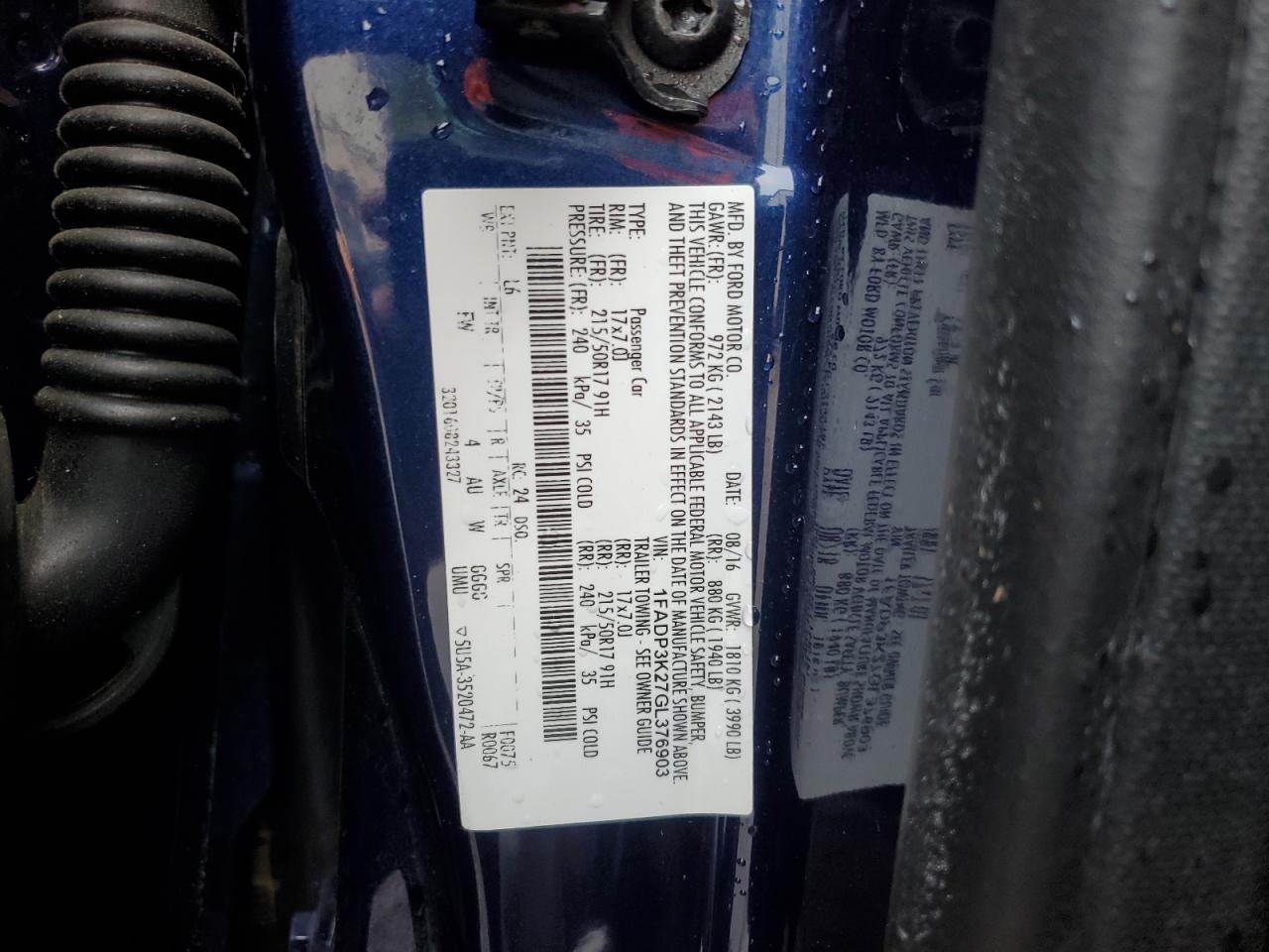 2016 Ford Focus Se VIN: 1FADP3K27GL376903 Lot: 82238185