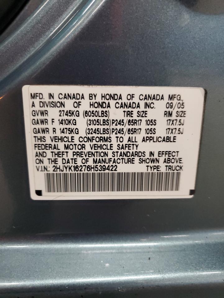 2006 Honda Ridgeline Rt VIN: 2HJYK16276H539422 Lot: 87055195