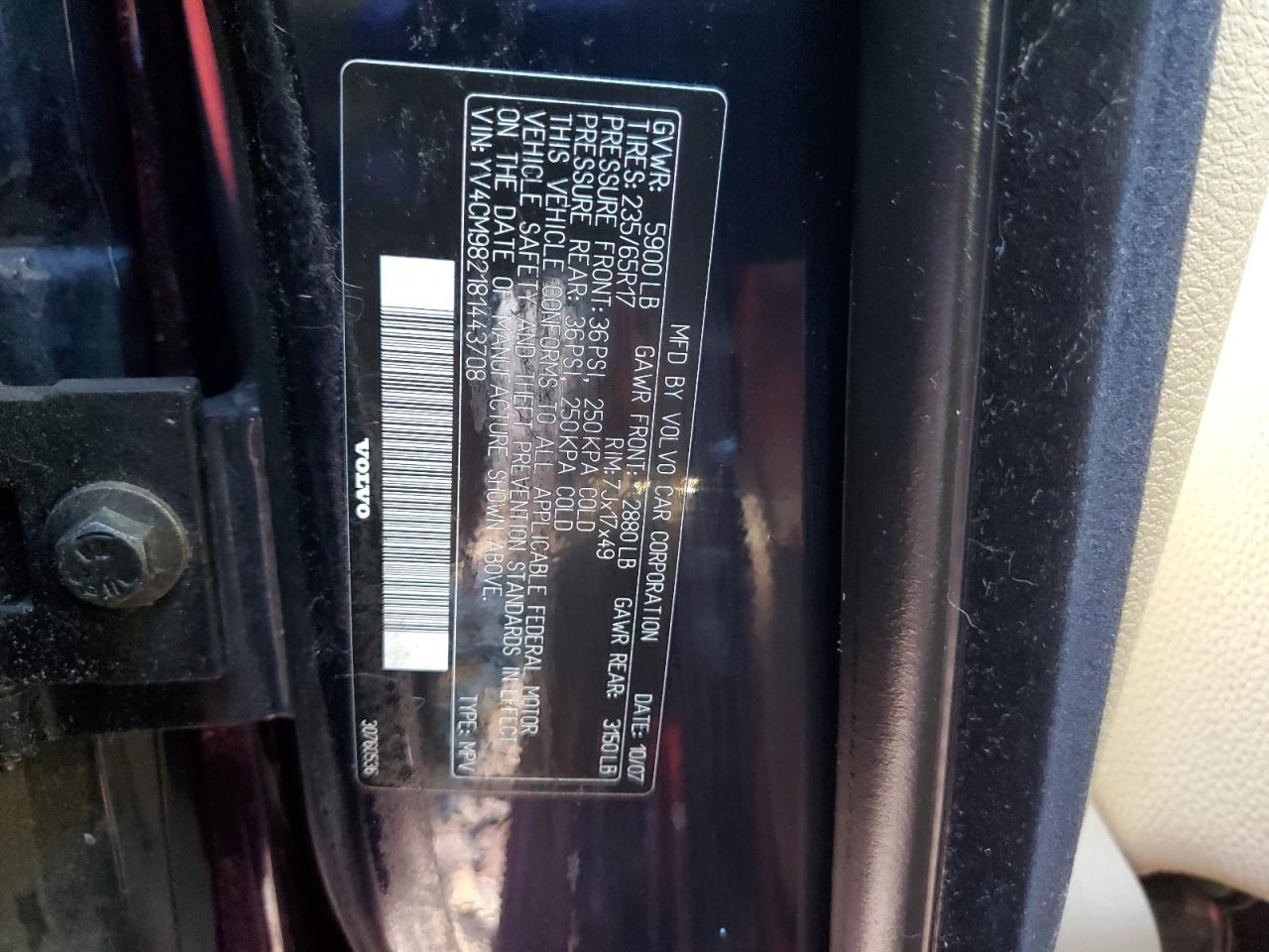 2008 Volvo Xc90 3.2 VIN: YV4CM982181443708 Lot: 82200225