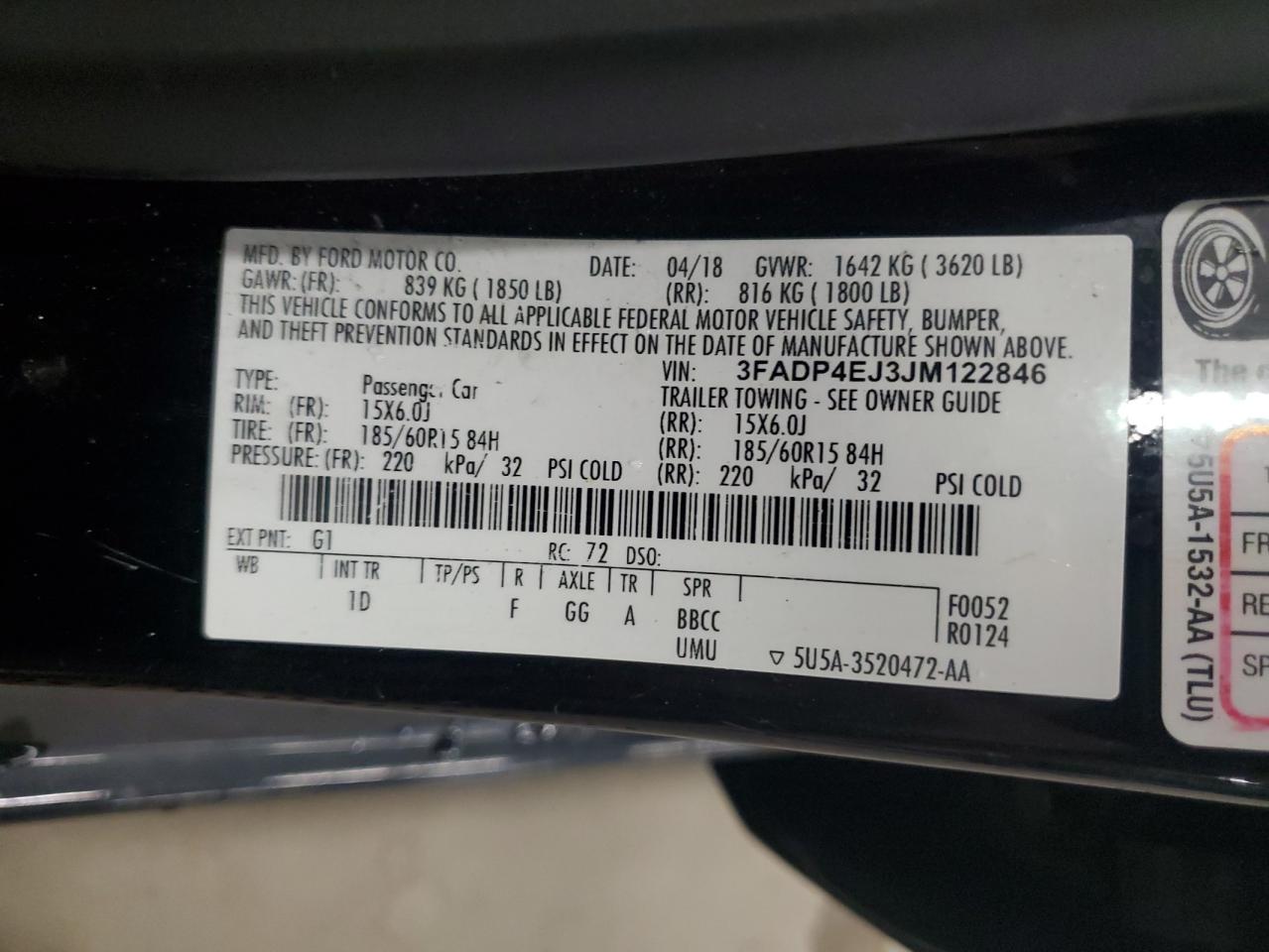 2018 Ford Fiesta Se VIN: 3FADP4EJ3JM122846 Lot: 86662095