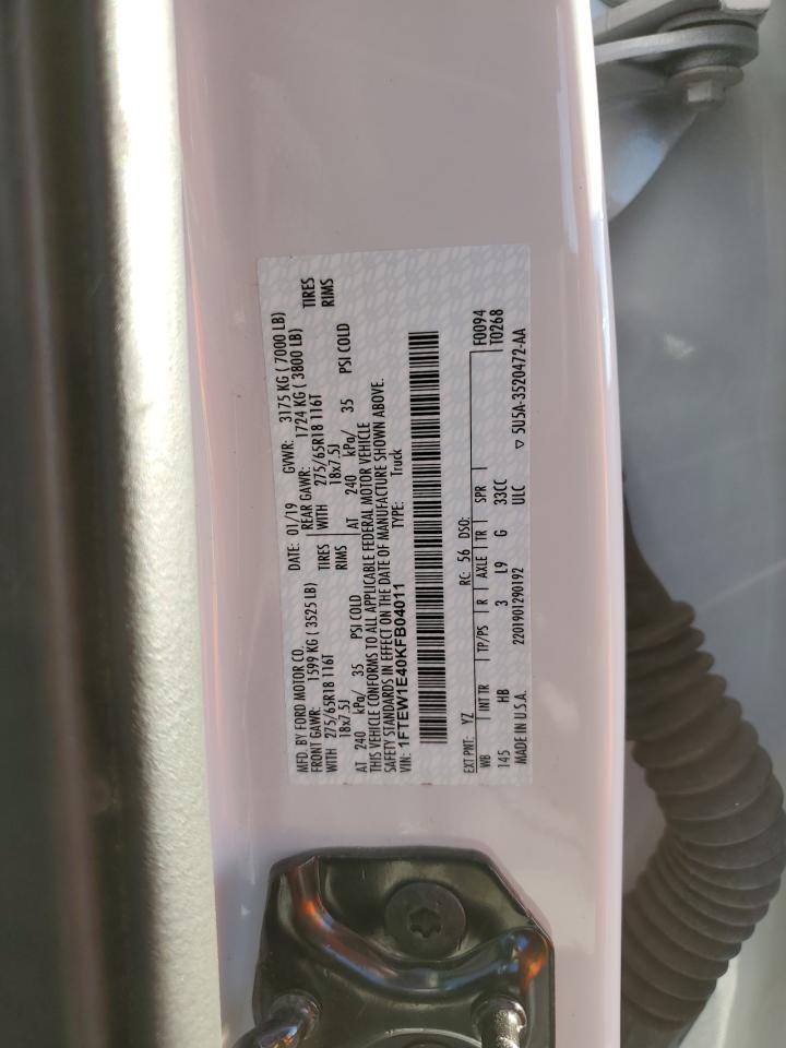 2019 Ford F150 Supercrew VIN: 1FTEW1E40KFB04011 Lot: 87239175