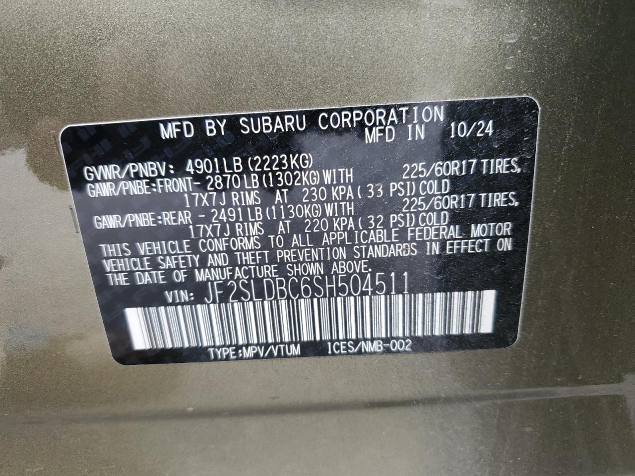 2025 Subaru Forester Premium VIN: JF2SLDBC6SH504511 Lot: 82393585