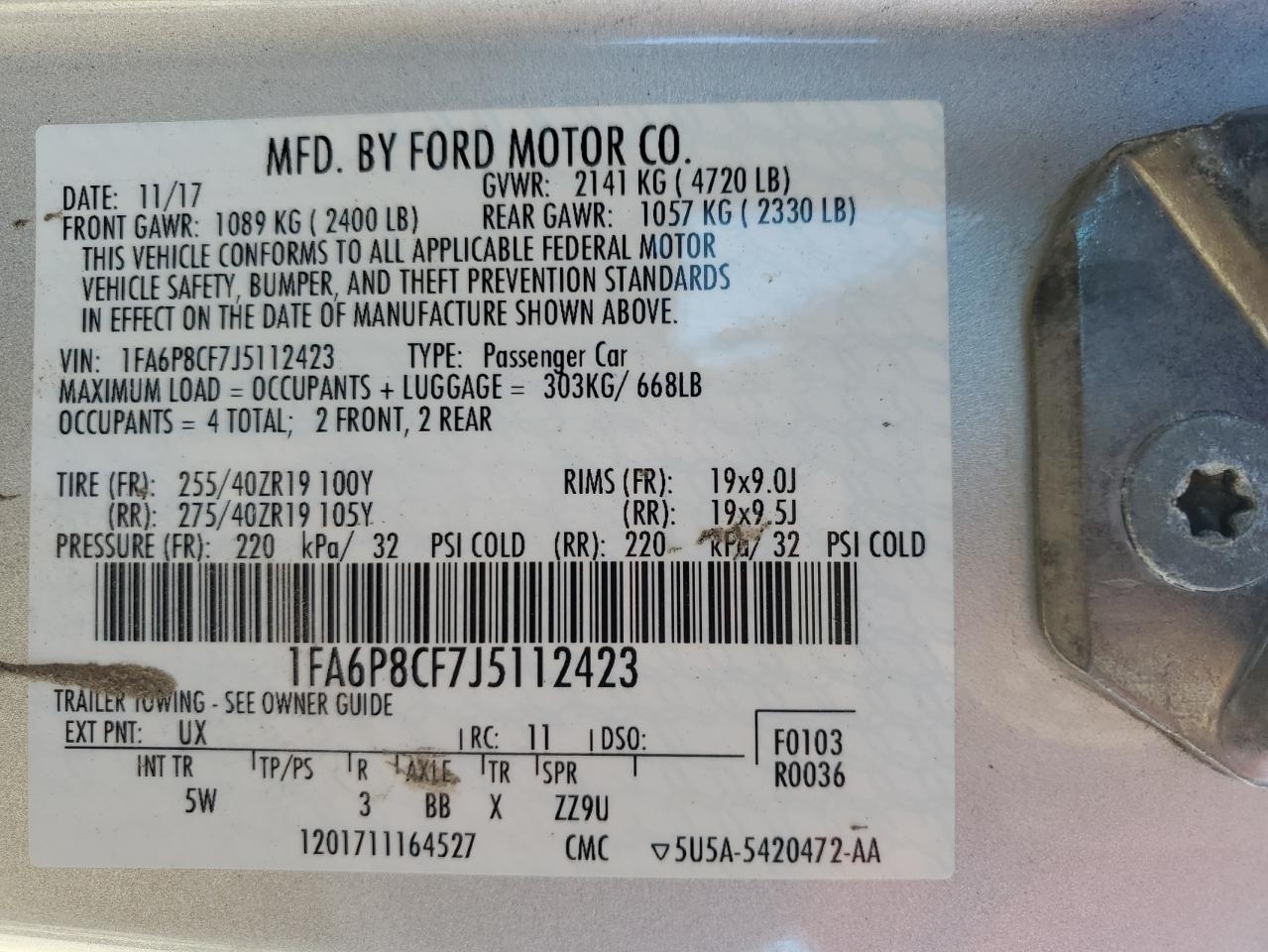 2018 Ford Mustang Gt VIN: 1FA6P8CF7J5112423 Lot: 82376055