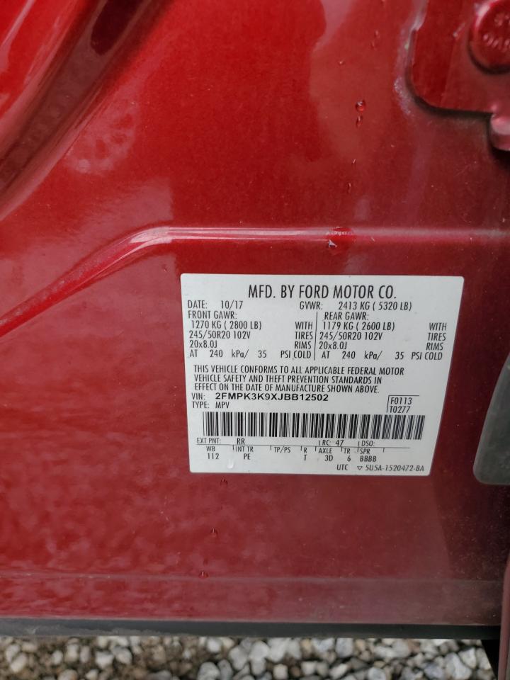 2018 Ford Edge Titanium VIN: 2FMPK3K9XJBB12502 Lot: 82216185