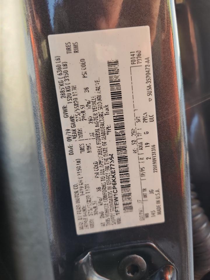 2019 Ford F150 Supercrew VIN: 1FTEW1CP6KKE77364 Lot: 85651915