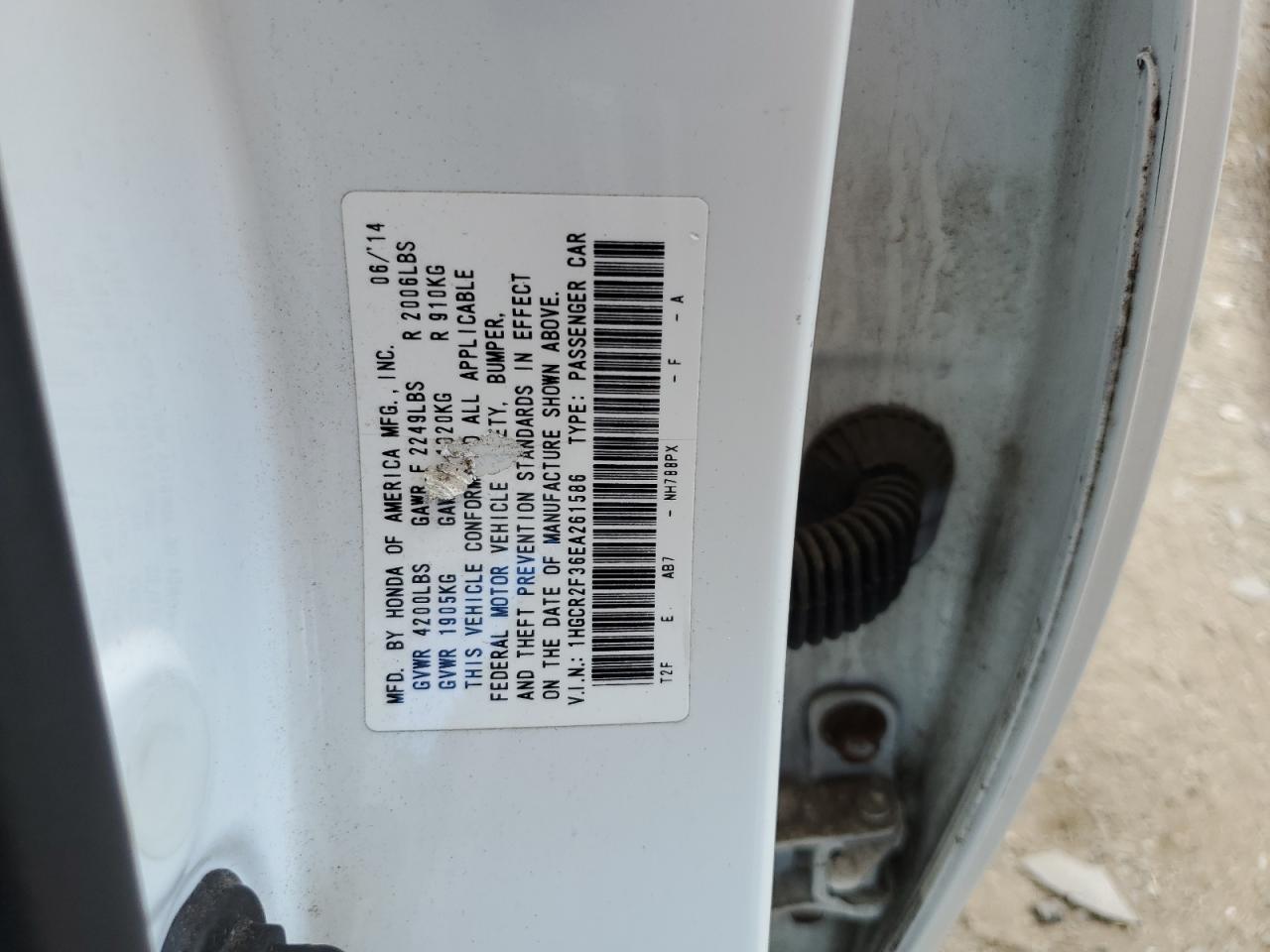 2014 Honda Accord Lx VIN: 1HGCR2F36EA261586 Lot: 84727215