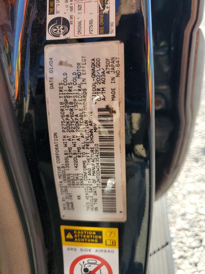2004 Lexus Lx 470 VIN: JTJHT00W343542810 Lot: 87016575