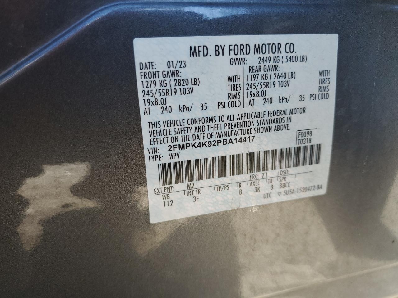 2023 Ford Edge Titanium VIN: 2FMPK4K92PBA14417 Lot: 82409645